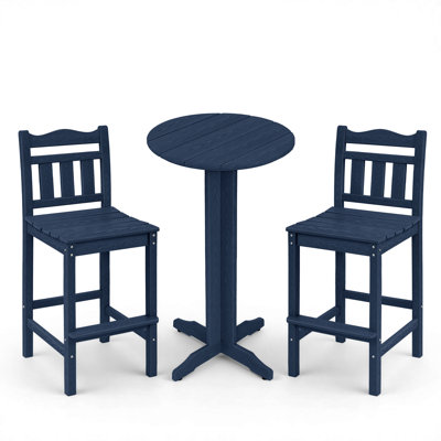3-piece All-weather Poly Lumber Patio Bar Set - Heavy Duty Hdpe High Top Bistro Table & 2 Stools With Ergonomic Curved Saddle Seats - Outdoor Bar Stools Set For Poolside, Balcony & Deck