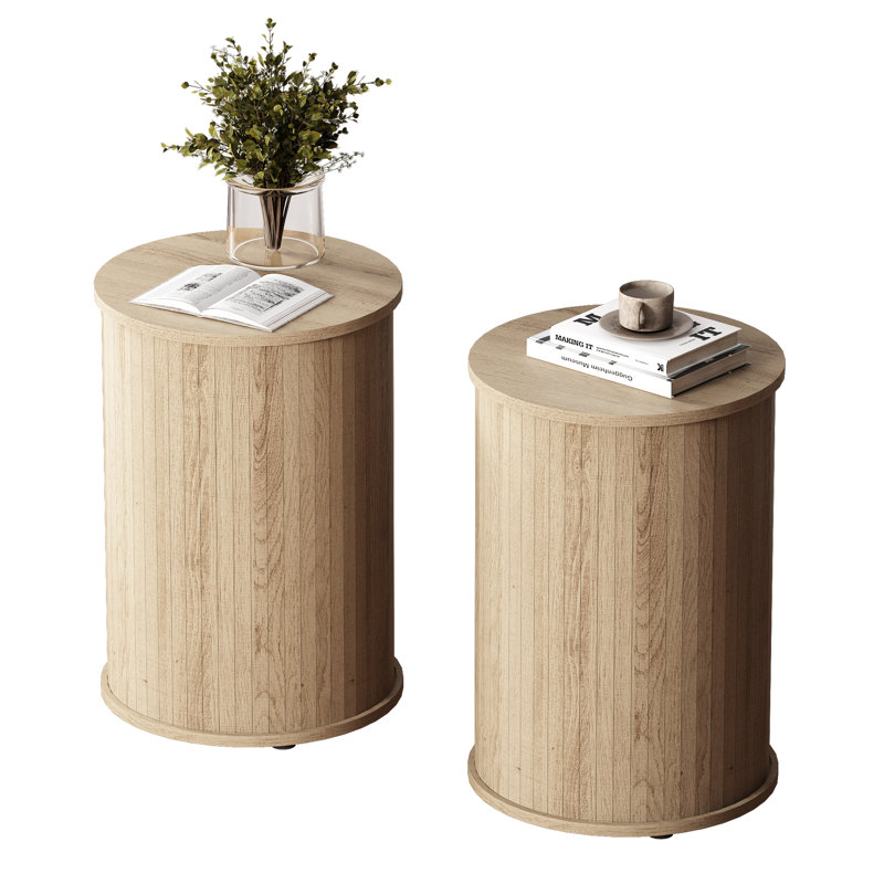 Aurel Buchheit Modern Round Pedestal Accent End Table Set Of 2, Oslo Oak