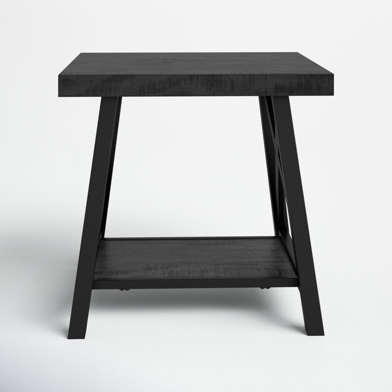 Isakson Trestle End Table with Storage Shelf , Black
