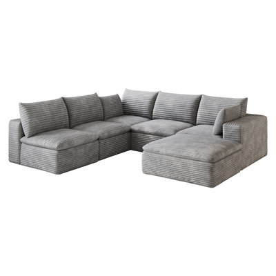 99*103" Cloud Sofa,Corduroy Fabric,Deep Seat Couches,Double-layer design,Removable  Cushion,No Assembly, DIY Combination for Living room, Bedroom,Conference room ,Apartment,Grey