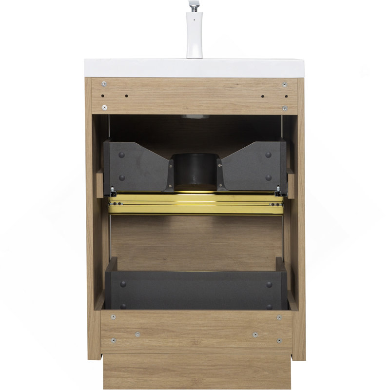 Meuble-lavabo autoportant 24 po avec lavabo, meuble-lavabo avec comptoir en résine de pierre et tiroirs à fermeture en douceur 24 po