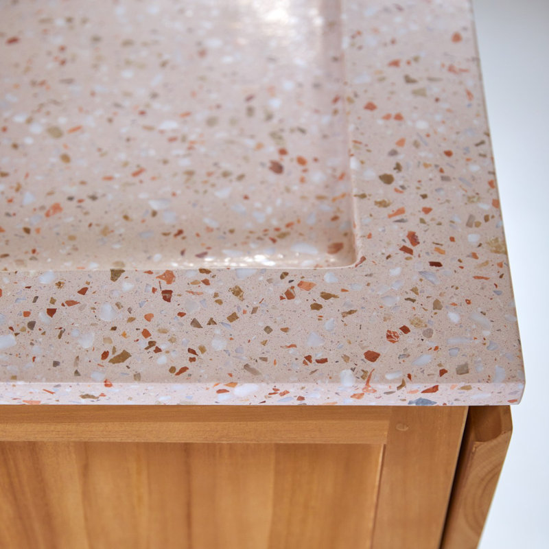 Edgar Solid Teak and Premium Moon Terrazzo 32" Single Vanity, 31.5", Pink
