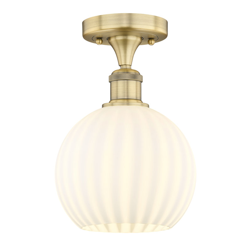 Edison - Adriao - 1 Light Semi-Flush Mount - Adriao Shade, Brushed Brass, 10.13" H x 8" W x 8" D