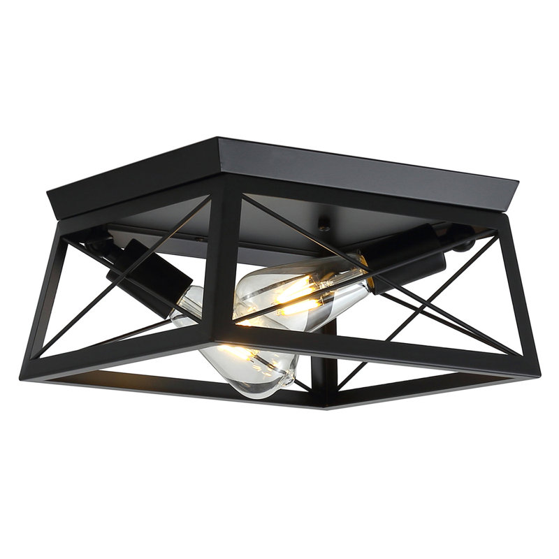 Matte Black Farmhouse 2-Light Flush Mount Ceiling Fixture