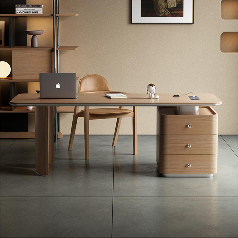 Bureau en chêne manufacturé rectangulaire avec 3 tiroirs, H 29,53 po x l 78,74 po x P 27,56 po, Retour à droite