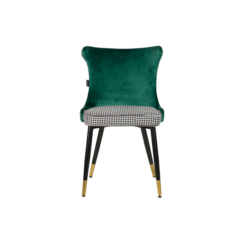 111.76cm H Tufted Velvet Upholstered Side Chair, Green/White/Black