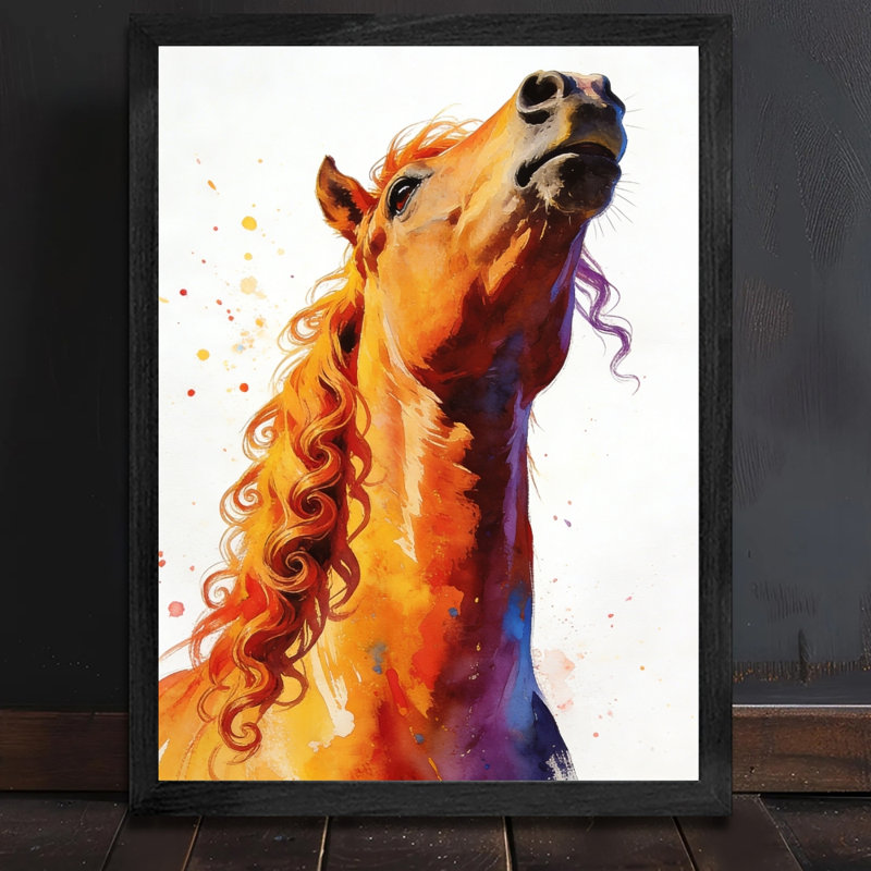 Décoration murale moderne encadrée noire avec cheval, H 37 po x l 25 po