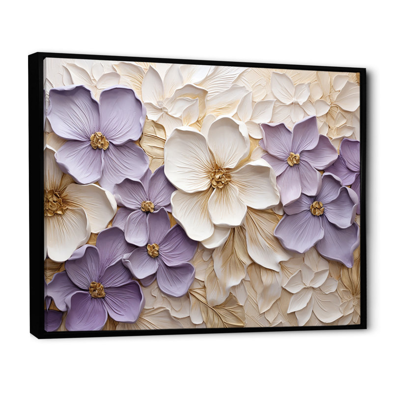 Violet et blanc, minimalisme, violettes - Violettes, impression sur toile, Reproduction avec cadre flottant, Noir