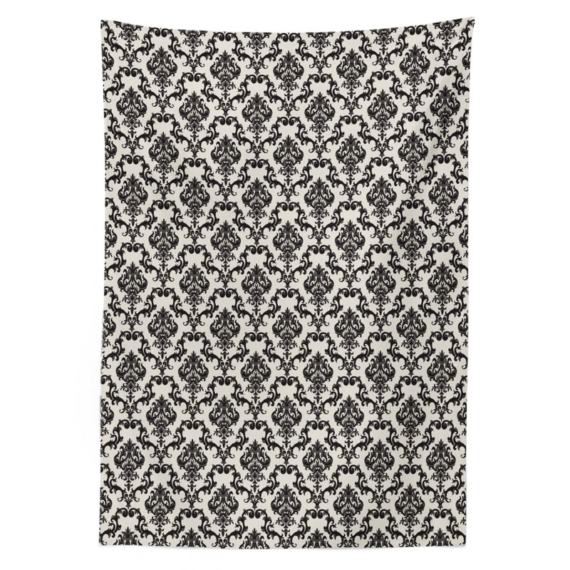 Ambesonne Damask Tablecloth, Contemporary Western Damask Motif With Weave Effect Floral Leaves Graphic Design, Rectangular Table Cover For Dining Room Kitchen Decor, 52" X 70", Beige Black