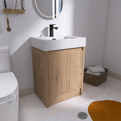 Quarnar 24" Freestanding Bathroom Vanity with Resin Sinks, 2 Soft-Close doors,Adjustable Shelf