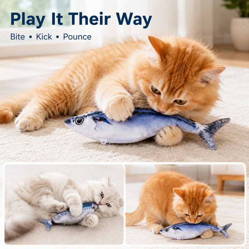 Jouet réaliste pour chat flottant - lot de 3 poissons interactifs en mouvement, rechargeables par USB, jouets en peluche pour chats d'intérieur