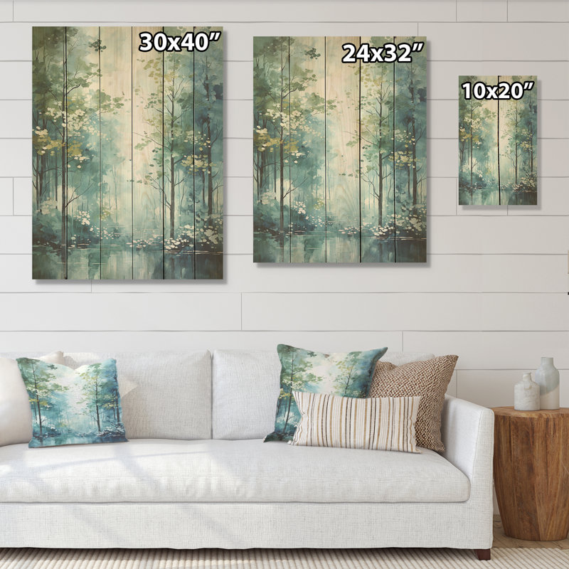 Tranquil Shadows Green Forest - Art mural en bois de forêt sur bois de pin naturel, H 20 po x l 10 po