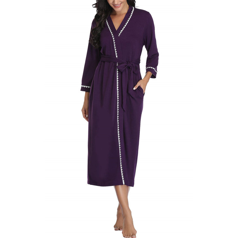 Nemanja Satin Mid-Calf Bathrobe, M, Purple