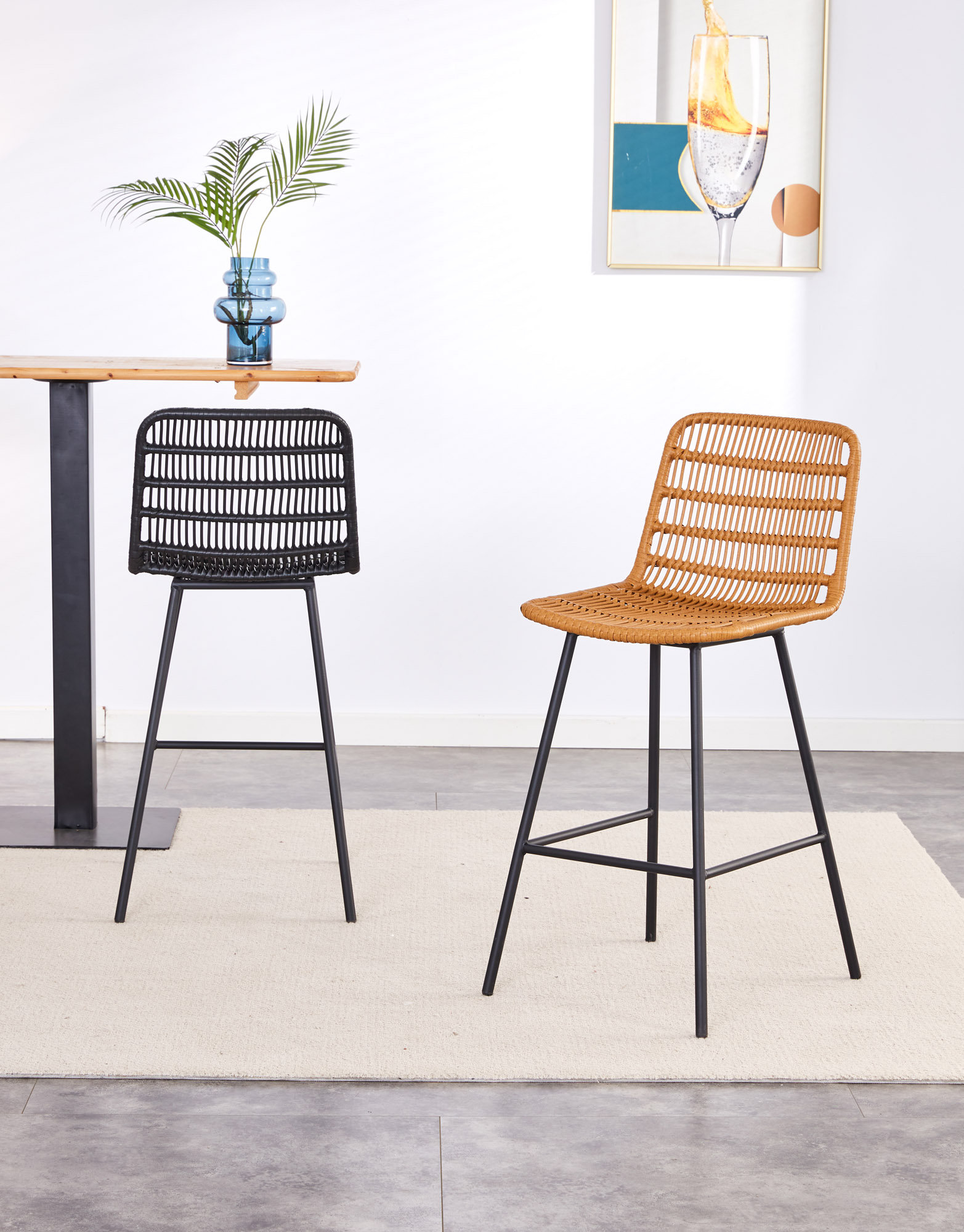 Rattan bar stool 2025 with metal frame