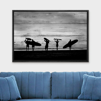 Sport " Water Entertainment Silhouette Of Surfer People Carrying Their Surfboard On Sunset Beach Modern "