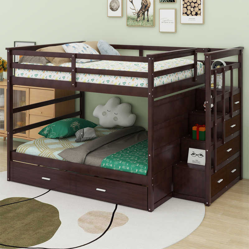 Bunk Bed with Trundle and Staircase, Espresso