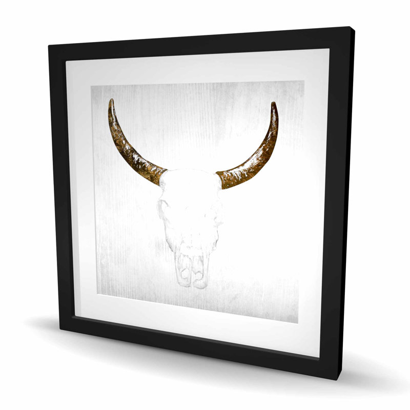 Bull Skull with Brown Horns - Framed Livingroom Print Decor
