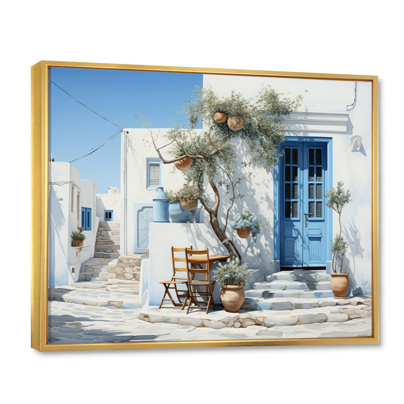 «Grèce Cycladic Harmony IV», art mural sur toile Grèce, H 34 po x l 44 po, Cadre flottant doré