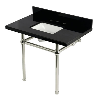 Lavabo console en granit noir 36 pouces avec pieds en laiton Kingston Templeton (8 pouces, 3 trous)