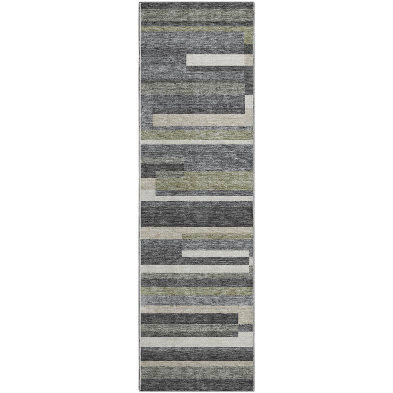 Premium Machine Washable Prisco Charcoal Rug, Runner 2'3" x 7'6"