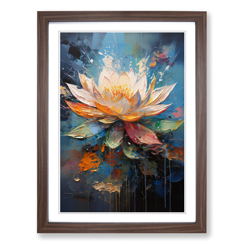 Lotus Flower Action No.4 - Single Picture Frame Print on Wood, Walnut, 64cm H x 46cm W x 2cm D