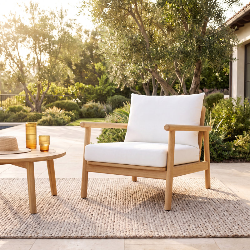 Maia Teak Club Chair, White Cushion, White
