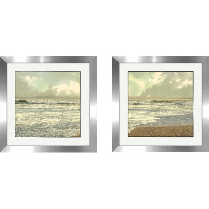 « fin de l’après-midi », ensemble de 2 reproductions de peintures à l’acrylique encadrées, Blanc mat
