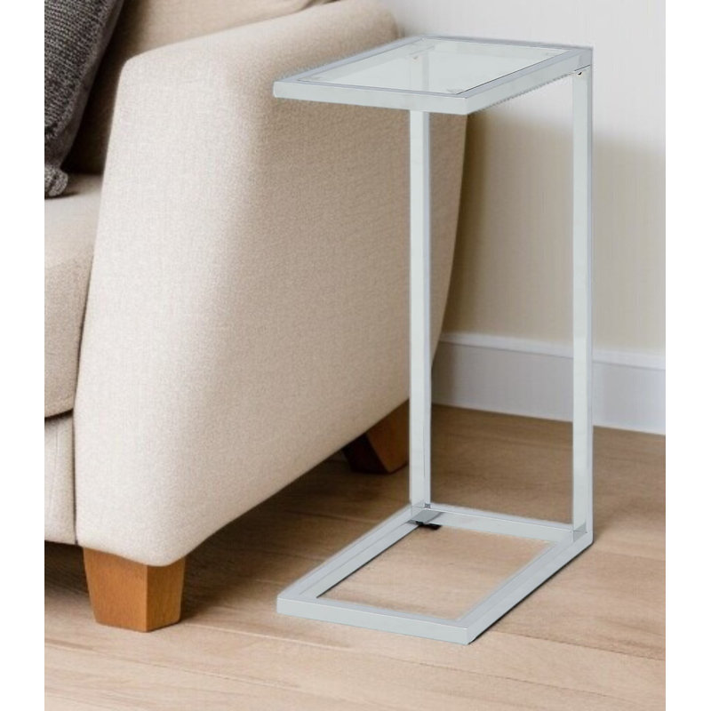 Table de bout 26 po en acier et verre transparent et blanc