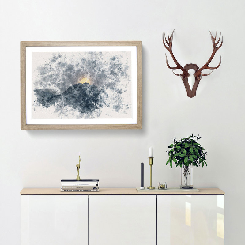 Moon Behind the Mountains in Canada - Picture Frame Painting Print, Oak Framed, 45cm H x 63cm W x 2cm D