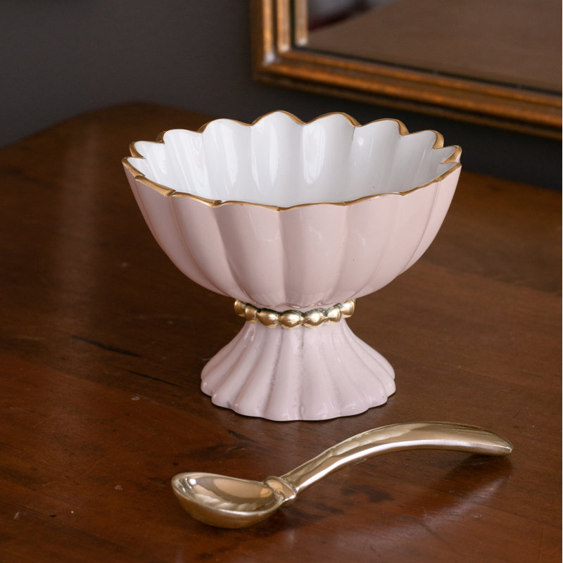 Encanto Aluminum Rice Bowl, White/Gold/Camellia