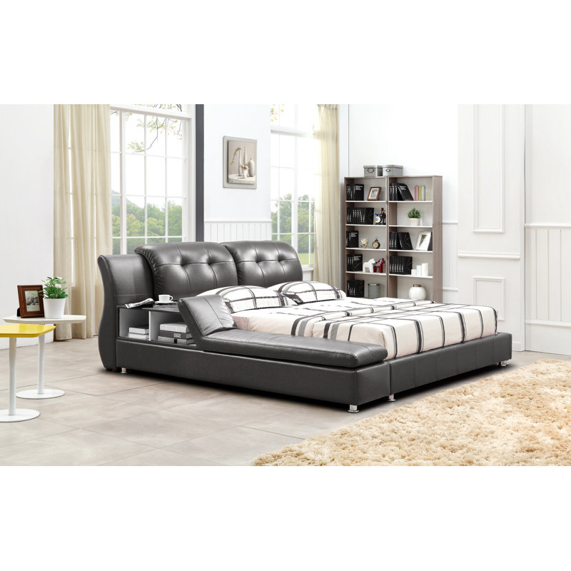 Lit plateforme tapissier Muski, Très grand lit Eastern, Gris