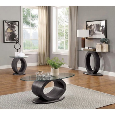 Table d'appoint ronde en verre gris Brexton de 59,7 cm (23,5 po) avec piètement en forme de O