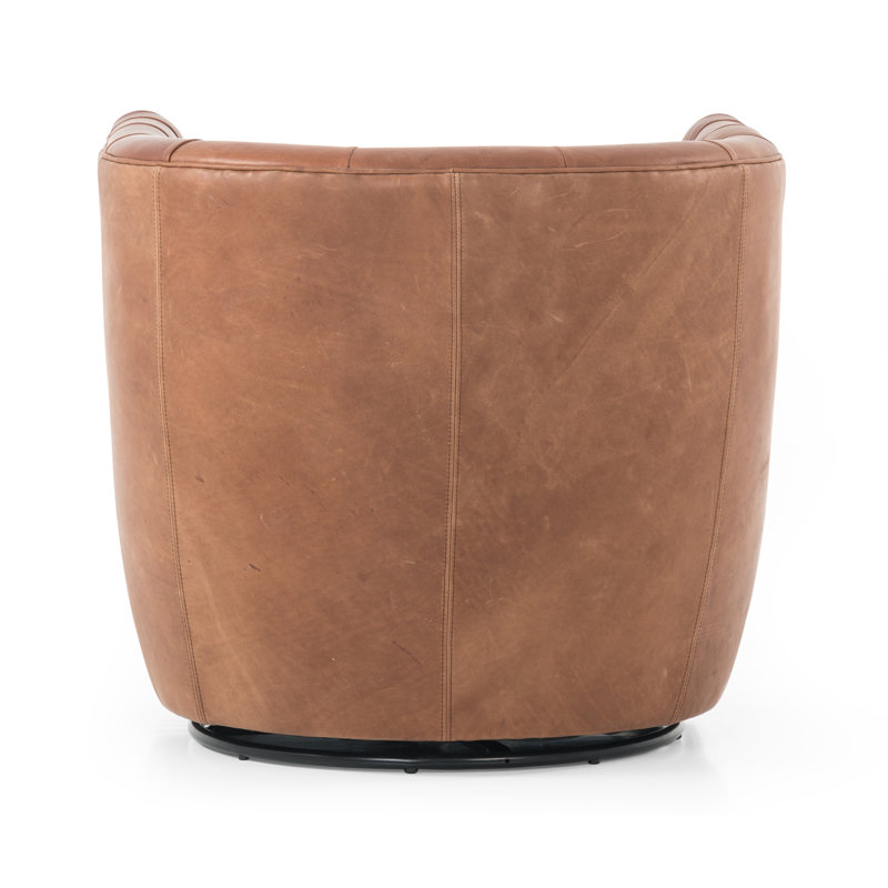 Hanover Swivel Tufted Barrel Chair, Heirloom Sienna Genuine Leather