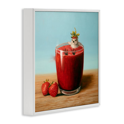 Oiseau dans une boisson à la fraise, estampe numérique encadrée par Lucia Heffernan