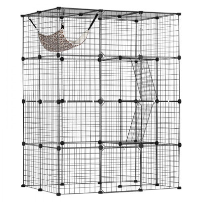 Grande cage à chat à 4 niveaux 41 x 41 x 55 po en métal avec hamac