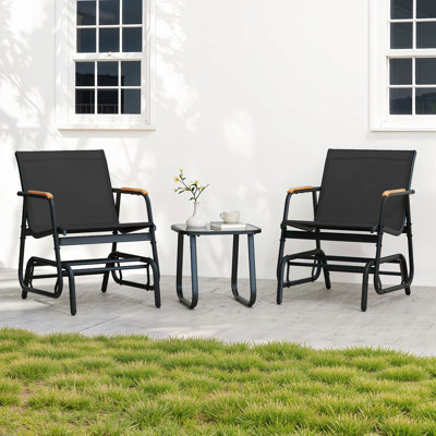 2-Person Gliding Rocking Chairs & Bistro Tea Table Garden Swing Seat Patio