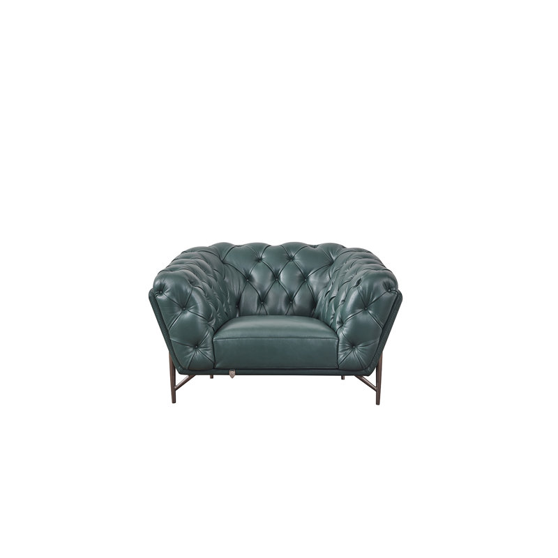 Fauteuil en cuir brun 40 EK8009 40, Cuir véritable vert foncé