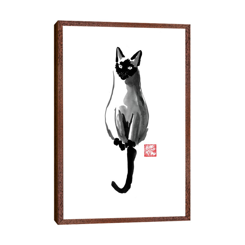 Siamese by Péchane - Print on Canvas, 66.04 cm H x 45.72 cm W, Classic Brown Wood Framed