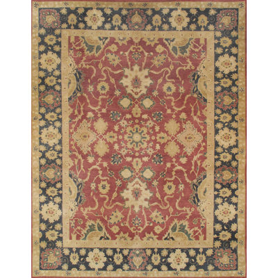 Melody Hand Knotted Wool Oriental Area Rug in Red/Black