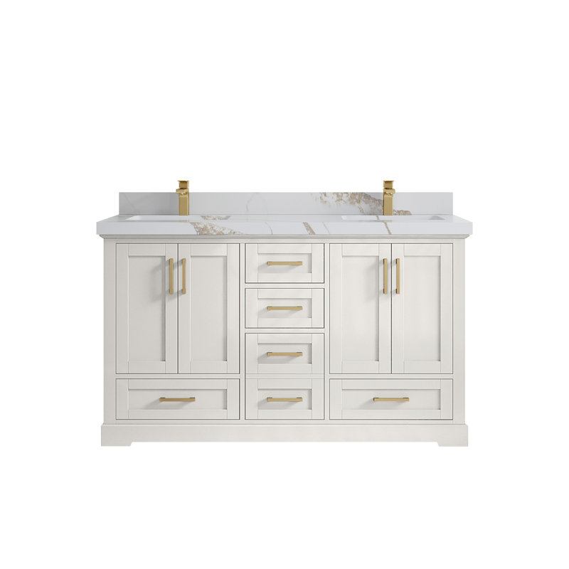 Boston 60 po X P 22 po Meuble-lavabo double en albâtre, 2 po - or Calacatta