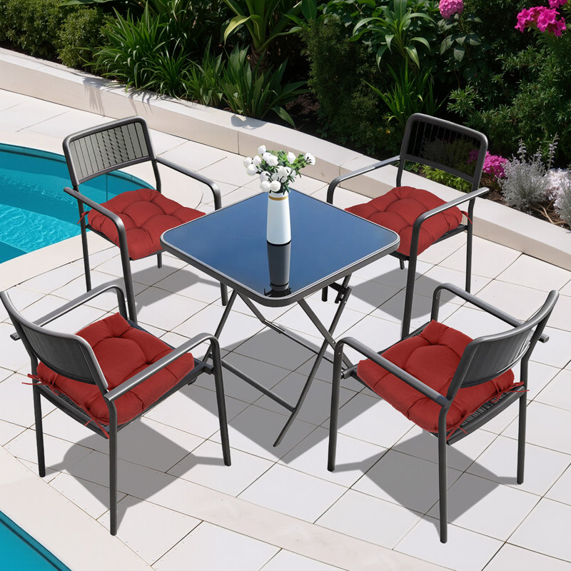 Tufted Outdoor Chair Cushions, Red