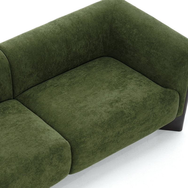 Canapé rembourré moderne à 2 places en chenille verte avec pieds en bois massif, Vert