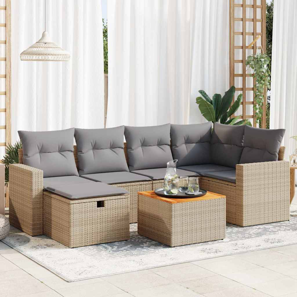 Vidaxl 7-Tlg. Garten-Sofagarnitur Mit Kissen Beige Poly Rattan