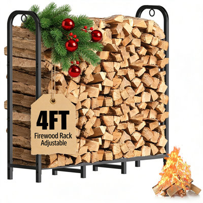 4ft Heavy-Duty Metal Firewood Rack - Black Indoor/Outdoor Log Holder for Fireplace & Wood Pile Storage