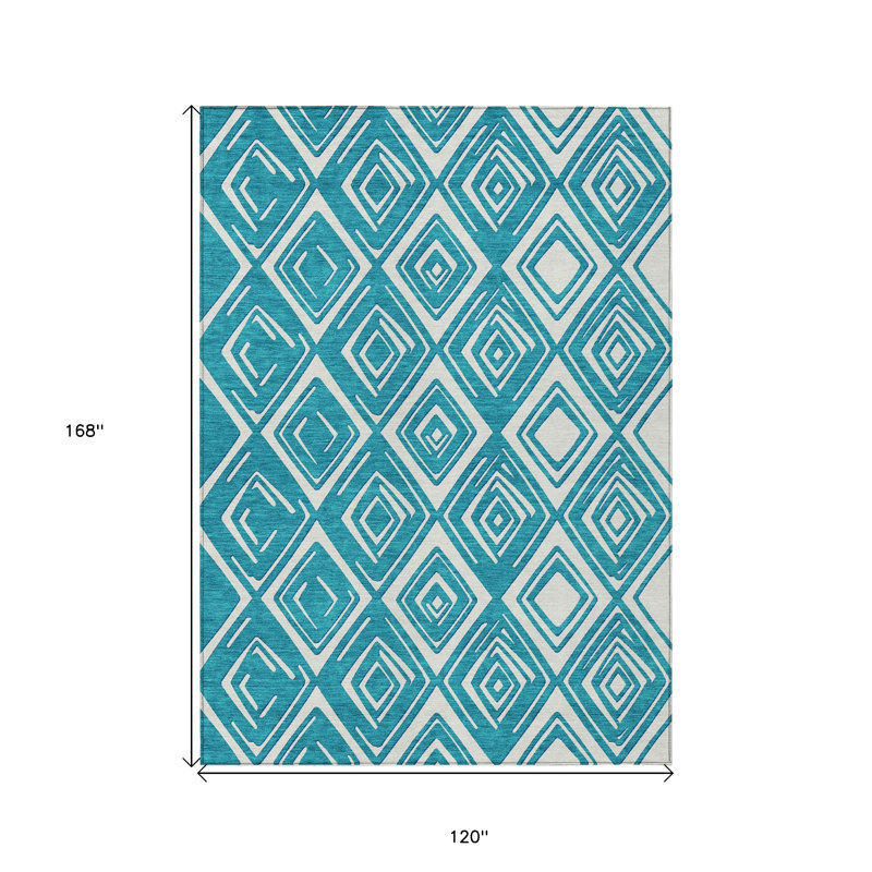 Tapis extérieur bleu sarcelle et ivoire lavable 10 pi x 14 pi bleu sarcelle et ivoire