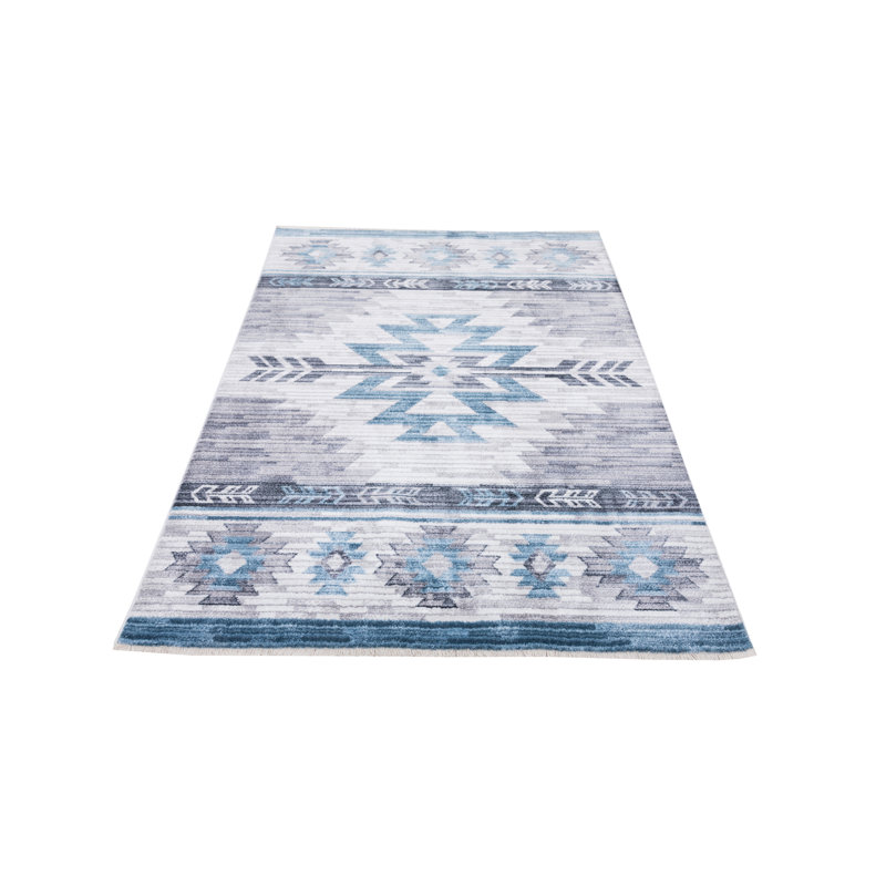 Desert Dusk Glacier Blue and Gray Stain-Resistant Synthetic Rug 5' x 7'