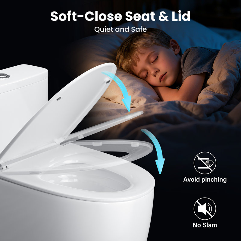 17.5" Comfort Chair Height ADA Toilet Powerful Dual Flush Elongated One-Piece Bathroom Toilet, Quiet Close Seat