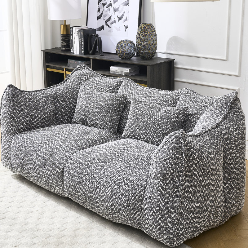 Fauteuil en chenille grise avec poignée, facile à déplacer d'une pièce à l'autre. Grand fauteuil moelleux, il apporte du confort à votre salon, chambre ou chambre d'enfant.
