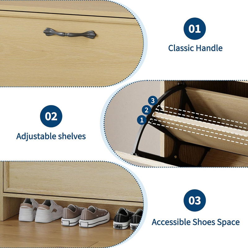 36 Pair Shoe Storage Cabinet, Natural Wood