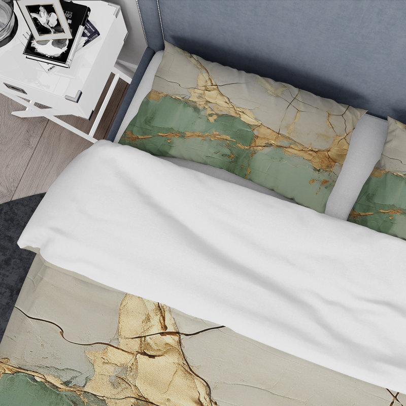 Ensemble de housse de couette Green Gold, Housse de couette simple et deux taies décorative